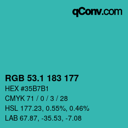 カラーコード: RGB 53.1 183 177 | qconv.com