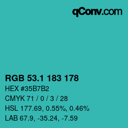 カラーコード: RGB 53.1 183 178 | qconv.com