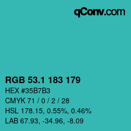Color code: RGB 53.1 183 179 | qconv.com