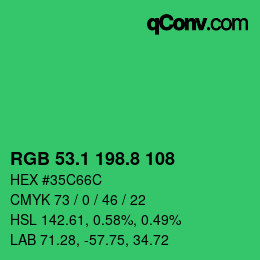 カラーコード: RGB 53.1 198.8 108 | qconv.com