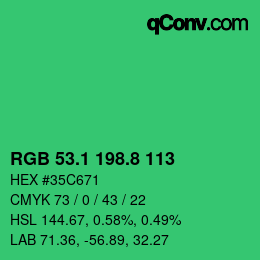 カラーコード: RGB 53.1 198.8 113 | qconv.com
