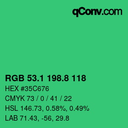 カラーコード: RGB 53.1 198.8 118 | qconv.com