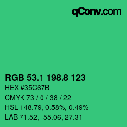 カラーコード: RGB 53.1 198.8 123 | qconv.com