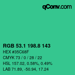 カラーコード: RGB 53.1 198.8 143 | qconv.com