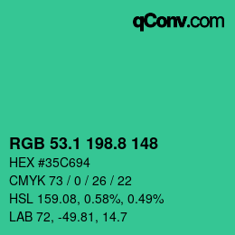 カラーコード: RGB 53.1 198.8 148 | qconv.com