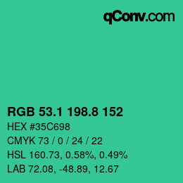 カラーコード: RGB 53.1 198.8 152 | qconv.com