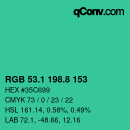カラーコード: RGB 53.1 198.8 153 | qconv.com