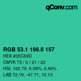 カラーコード: RGB 53.1 198.8 157 | qconv.com