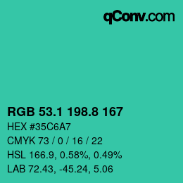 カラーコード: RGB 53.1 198.8 167 | qconv.com