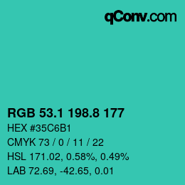 カラーコード: RGB 53.1 198.8 177 | qconv.com