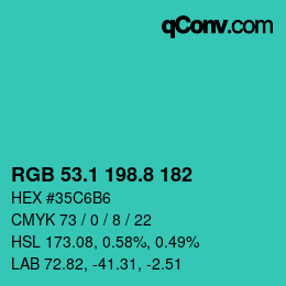 カラーコード: RGB 53.1 198.8 182 | qconv.com