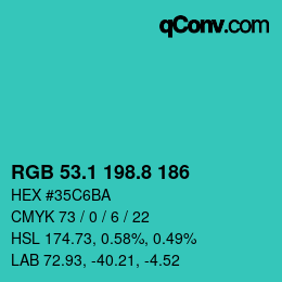 カラーコード: RGB 53.1 198.8 186 | qconv.com