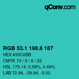 カラーコード: RGB 53.1 198.8 187 | qconv.com