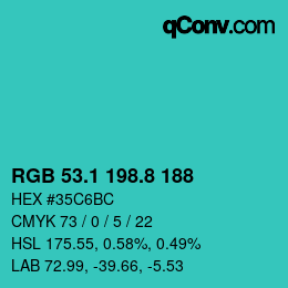 カラーコード: RGB 53.1 198.8 188 | qconv.com
