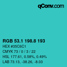 Color code: RGB 53.1 198.8 193 | qconv.com