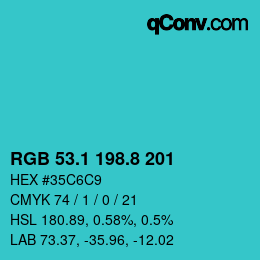 カラーコード: RGB 53.1 198.8 201 | qconv.com