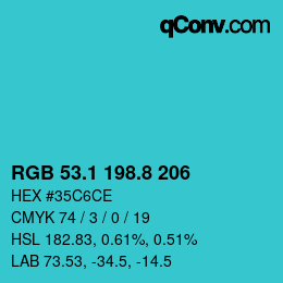 カラーコード: RGB 53.1 198.8 206 | qconv.com