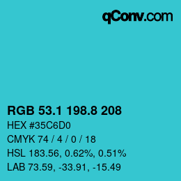 Color code: RGB 53.1 198.8 208 | qconv.com