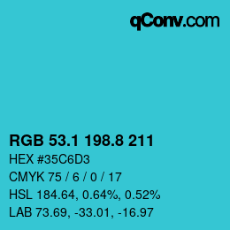 カラーコード: RGB 53.1 198.8 211 | qconv.com