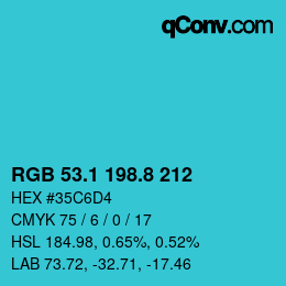 カラーコード: RGB 53.1 198.8 212 | qconv.com