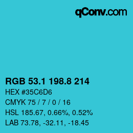 カラーコード: RGB 53.1 198.8 214 | qconv.com