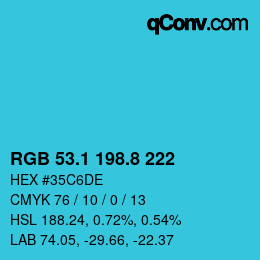 Color code: RGB 53.1 198.8 222 | qconv.com