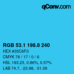 カラーコード: RGB 53.1 198.8 240 | qconv.com