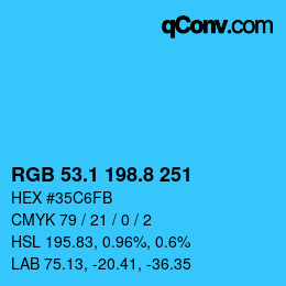 Color code: RGB 53.1 198.8 251 | qconv.com