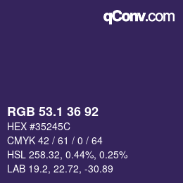 カラーコード: RGB 53.1 36 92 | qconv.com