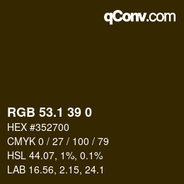 Color code: RGB 53.1 39 0 | qconv.com