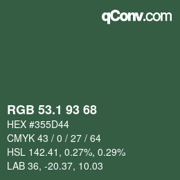 カラーコード: RGB 53.1 93 68 | qconv.com