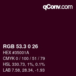 カラーコード: RGB 53.3 0 26 | qconv.com