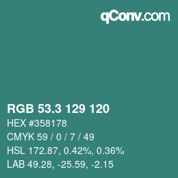 カラーコード: RGB 53.3 129 120 | qconv.com
