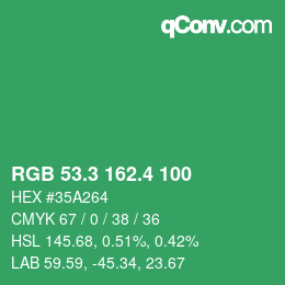 カラーコード: RGB 53.3 162.4 100 | qconv.com