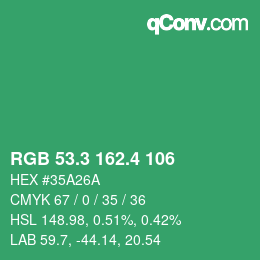 カラーコード: RGB 53.3 162.4 106 | qconv.com