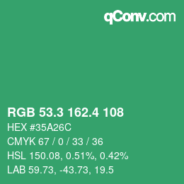 カラーコード: RGB 53.3 162.4 108 | qconv.com