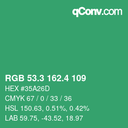 カラーコード: RGB 53.3 162.4 109 | qconv.com