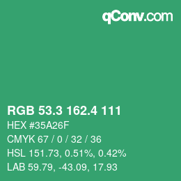 カラーコード: RGB 53.3 162.4 111 | qconv.com
