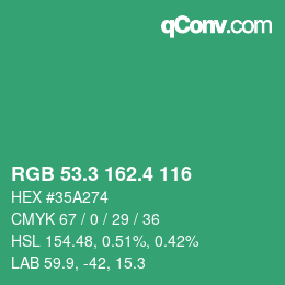 カラーコード: RGB 53.3 162.4 116 | qconv.com