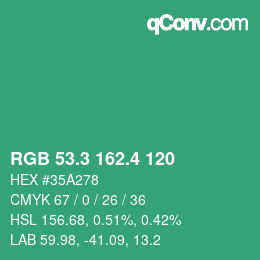 カラーコード: RGB 53.3 162.4 120 | qconv.com