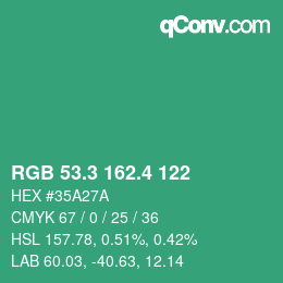カラーコード: RGB 53.3 162.4 122 | qconv.com