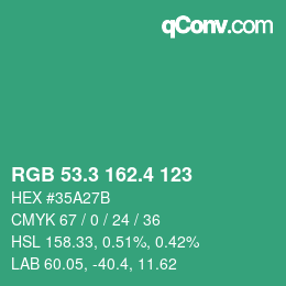 カラーコード: RGB 53.3 162.4 123 | qconv.com