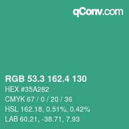 カラーコード: RGB 53.3 162.4 130 | qconv.com