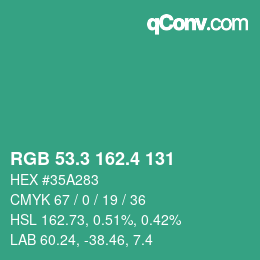 カラーコード: RGB 53.3 162.4 131 | qconv.com