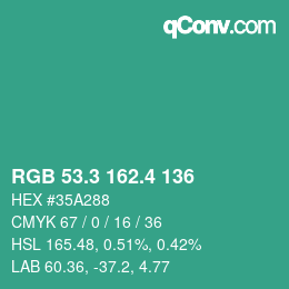 カラーコード: RGB 53.3 162.4 136 | qconv.com