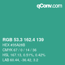 カラーコード: RGB 53.3 162.4 139 | qconv.com