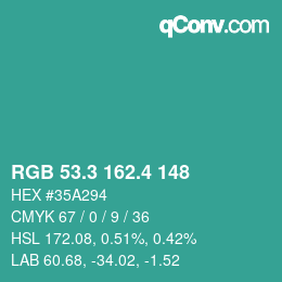 カラーコード: RGB 53.3 162.4 148 | qconv.com