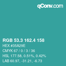 カラーコード: RGB 53.3 162.4 158 | qconv.com
