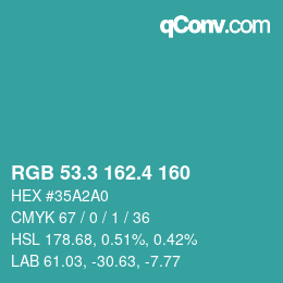 カラーコード: RGB 53.3 162.4 160 | qconv.com