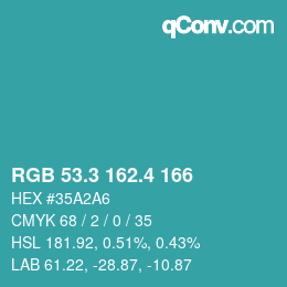 カラーコード: RGB 53.3 162.4 166 | qconv.com